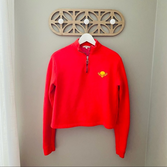 Future State by Urban Outfitters Flame Crop 1/4 Zip Sweater Red Sz Small - Picture 1 of 10